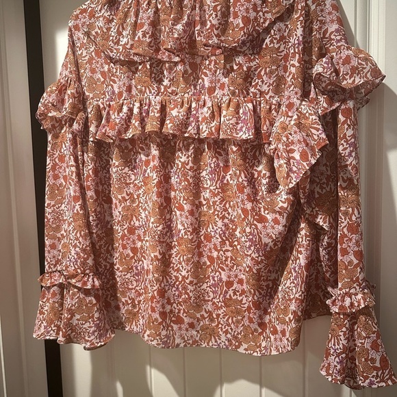 J.Crew Ruffle Crinkle Chiffon Blouse Floral Top Spring‎ Summer Casual Size Large - Picture 12 of 14